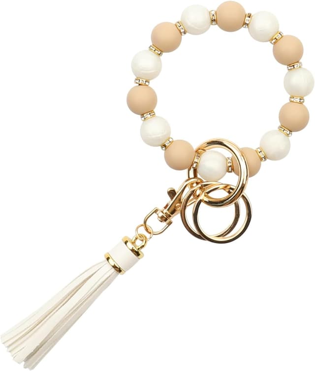 Detalle de AOKSUNOVA Schlüsselanhänger Auto als Armband mit Perlen & Quaste – praktisch für Autoschlüssel