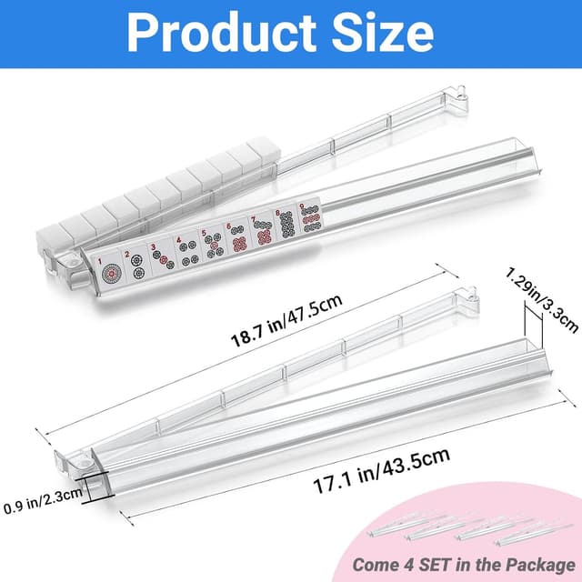 Detalle de Suncle 4PCS Mahjong Racks with Pushers (Clear Acrylic) — Modern tile racks with built-in pushers