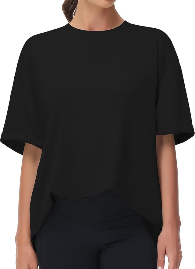 Detalle de THE GYM PEOPLE T-Shirt oversize donna in maglia sportiva traspirante con maniche corte