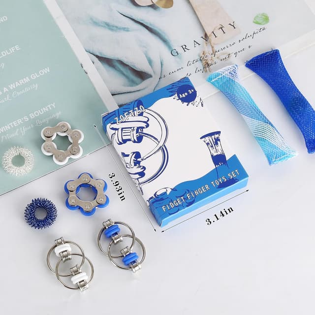 Detalle 2 de 8-Piece Sensory Fidget Toys Pack (Flippy Roller Chains, Bike Chain Fidgets, Mesh Marbles & Acupressure Rings) for Stress Relief