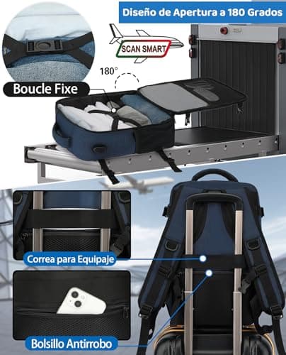 Detalle de KLOSTAIN Mochila de cabina de avión 45x36x20 cm y 30 L para portátil de 15,6" (azul oscuro)