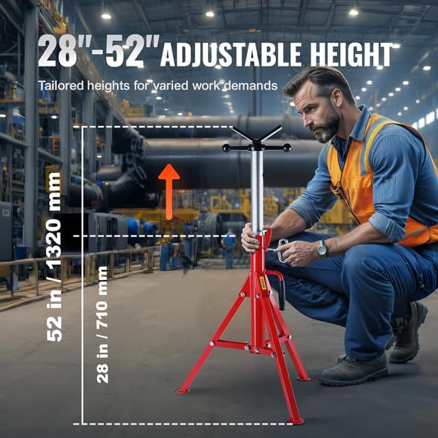 Detalle de Pipe Jack Stand Adjustable Height 28–52 in, Heavy-Duty 2500 lbs Steel Support