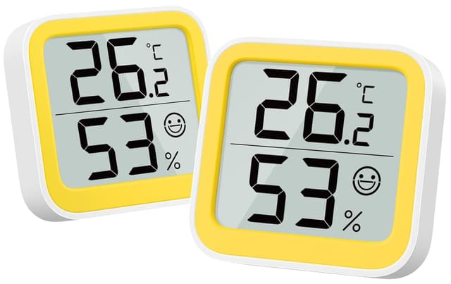 Detalle de NOKLEAD Thermometer & Hygrometer (Mini-Hygrometer) mit Komfort-Icon und °C/°F-Umschalter – Gelb