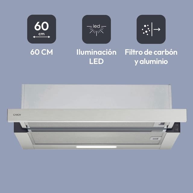 Detalle 2 de Candy CBT6130/3X Campana telescópica 60 cm, 264 m³/h