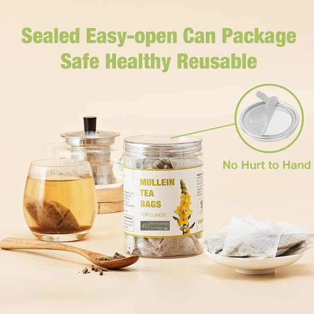 Detalle de 40er Pack Mullein Tee Beutel aus Königskerzenblättern – koffeinfrei & zuckerfrei