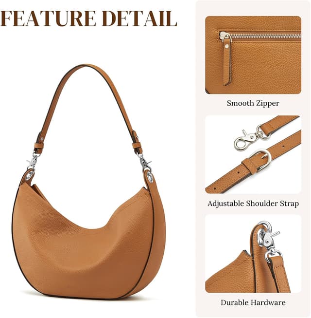 Detalle de S-ZONE Soft Genuine Leather Hobo Shoulder Crossbody Bag (Crescent-shaped) – Medium