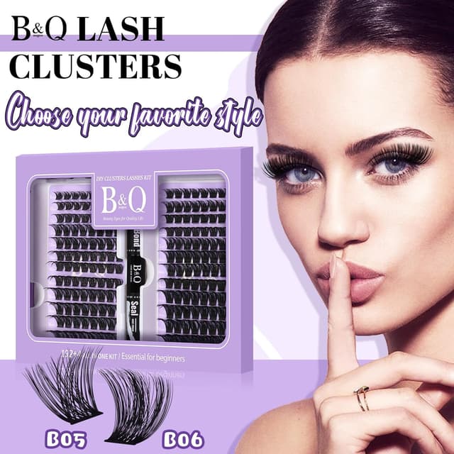 Detalle de B&Qaugen Lash Extension Kit (192 Pieces) D Curl Wispy Cluster Lashes DIY Kit