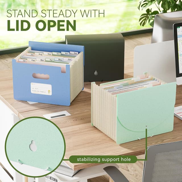 Detalle de EcoStash Accordion File Organiser (12 Pockets) – Wheat Straw expanding file for A4/Letter, natural black