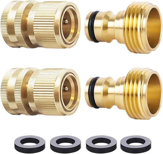 Detalle de HQMPC Solid Brass 3/4" GHT Garden Hose Quick Connect Set (2 Sets, 2 Female + 2 Male)