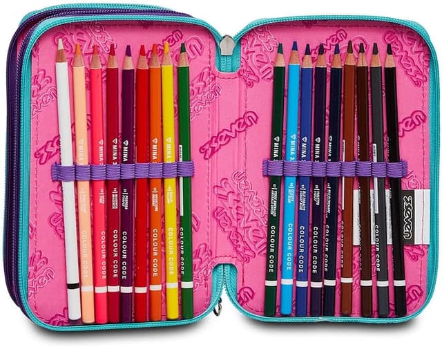 Detalle de Astuccio Seven Astuccio 3 Zip Trendy heart girl Viola con 44 pezzi e portapenne triplo scomparto