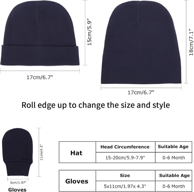 Detalle de DRESHOW Neugeborenen-Set: Baby-Mütze, Hut & Handschuhe (0–6 Monate) aus 96% Baumwolle