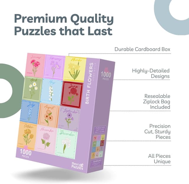 Thumbnail 2 de Theo's Puzzles Birth Month Flower 1000-piece Puzzle 🧩