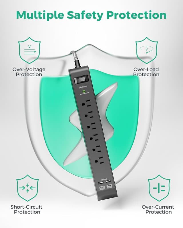 Thumbnail 6 de 2 Pack Surge Protector Strip with 6 Outlets ⚡