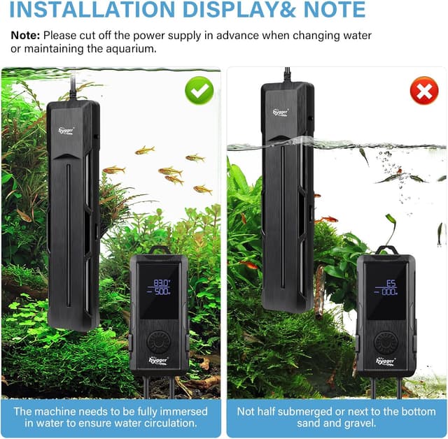 Thumbnail 2 de hygger Submersible Aquarium Heater 500W digital thermostat for 220–510 L fish tanks