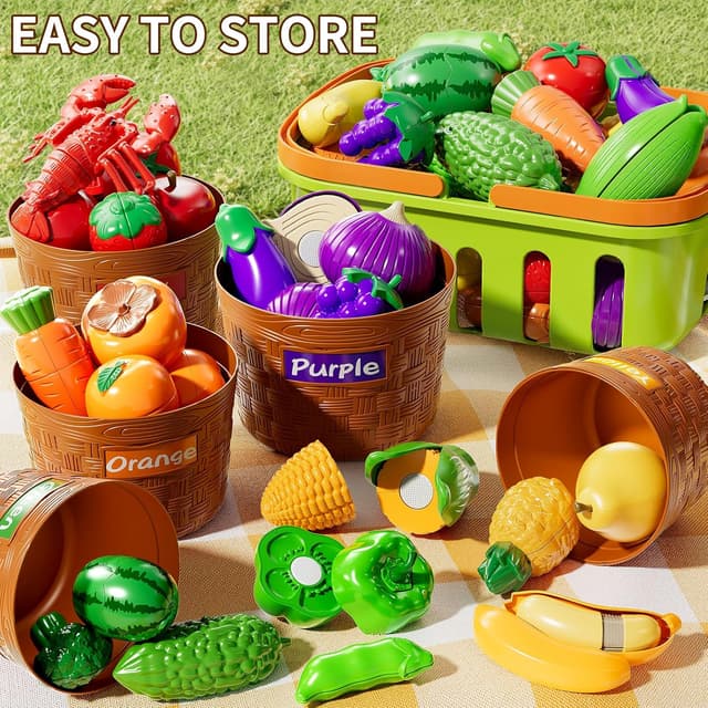 Detalle 2 de NIPLOOOW Play Food Set for Kids (35-Piece Cutting & Color Sorting Pretend Food)