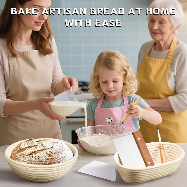 Thumbnail 1 de Dimpola Banneton Bread Proofing Basket Set 2 🍞