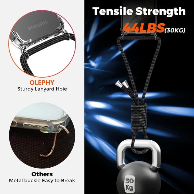 Detalle 2 de OLEPHY cover trasparente con cordino e tracolla per Samsung Galaxy A35 5G (antiurto, rimovibile), nero