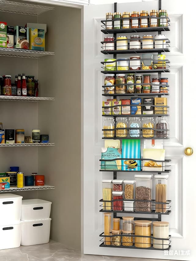 Thumbnail 6 de Moforoco 9-Tier Over The Door Pantry Organizer (Black Metal) for Spice Storage and Small Spaces