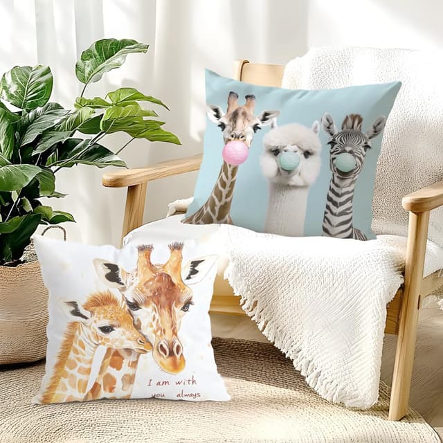 Detalle 2 de LANBEIDE Giraffe Cushion Covers Set of 2 (45 x 45cm) – polyester throw pillow cases with hidden zip