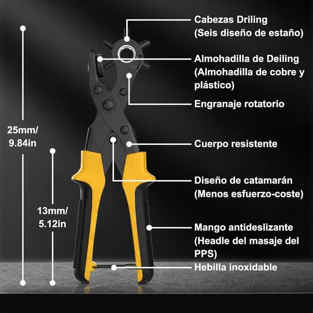 Detalle 1 de Diyife Alicates Sacabocado 6 tamaños 2–4,5 mm