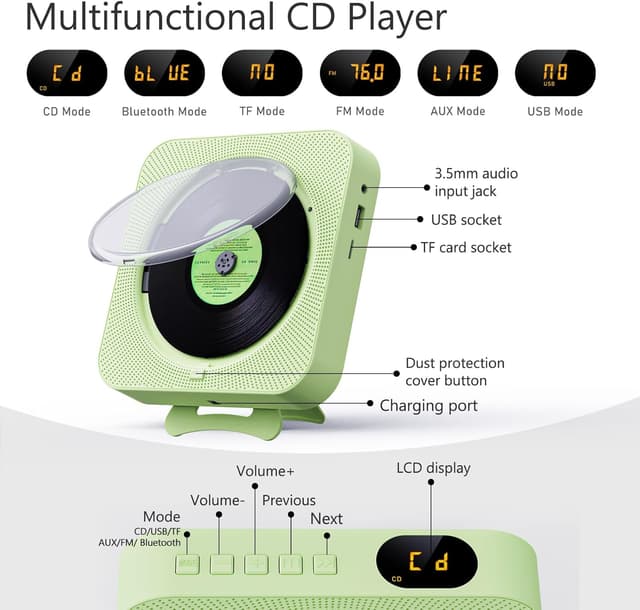 Thumbnail 5 de MICOCIOUS Portable CD Player Bluetooth with FM