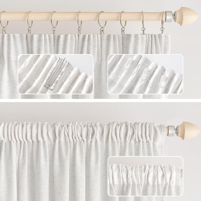 Detalle de EMEMA Gardinen Vorhänge Leinenvorhang mit Kräuselband, halbtransparent, reinweiß – 2er-Set 140 x 260 cm