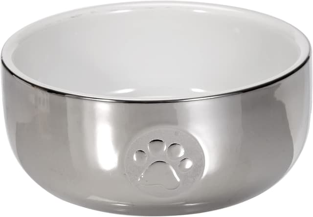 Detalle de Trixie 24799 Keramiknapf für Katzen – 0,3 l, Ø 11 cm, silber/weiß