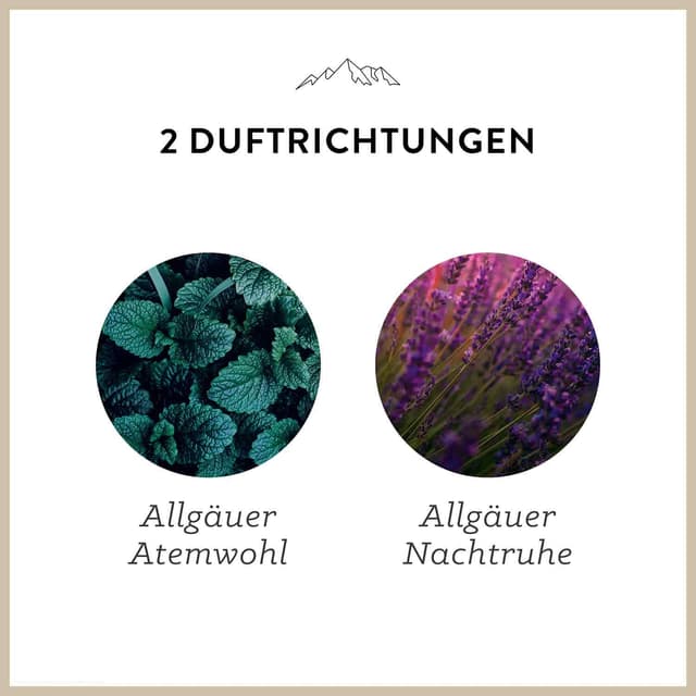 Detalle 2 de AllgäuQuelle® Bio Badeöl-Set mit ätherischen Ölen (2x100 ml) für Allgäuer Atemwohl & Allgäuer Nachtruhe