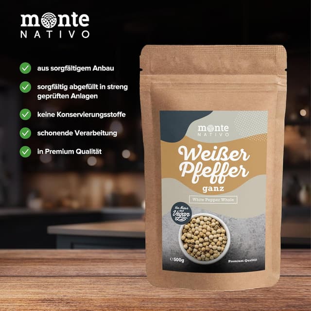 Detalle de Weiße Pfefferkörner Monte Nativo (500 g) – ganz, zum Kochen und Würzen