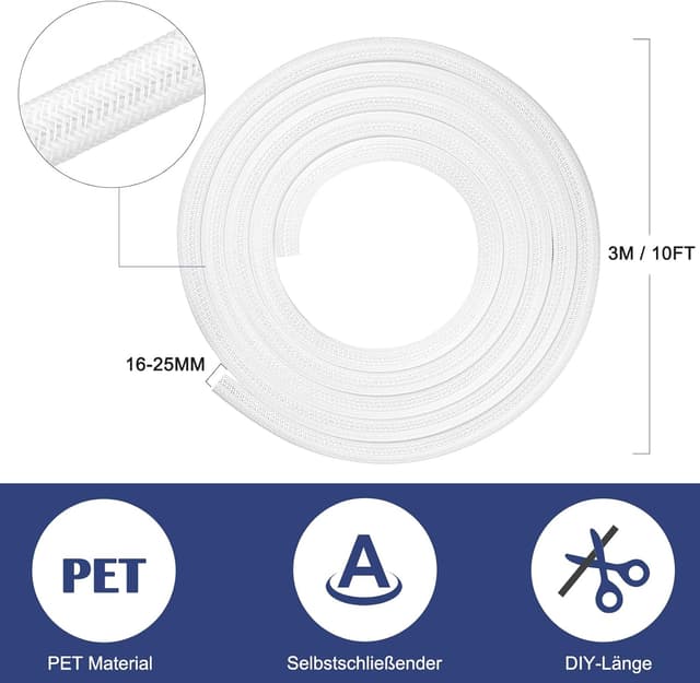 Detalle de Hocerlu Flexibler Kabelkanal 16 mm, 3 m – selbstschließend, zuschneidbar (weiß)
