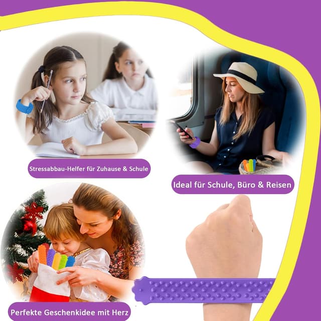Detalle de Fidget Toys Armband Set (6 Stück) – Sensorik-Armbänder aus Silikon für Kinder & Erwachsene, Anti-Stress zum Konzentrieren