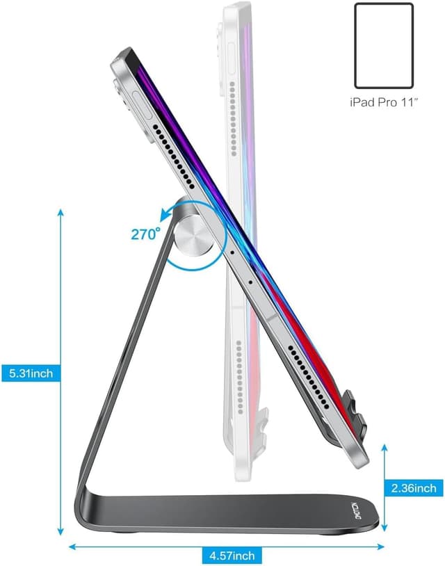 Detalle 2 de OMOTON verstellbarer Tablet-Ständer aus Aluminium für Tablets bis 12,9 Zoll (schwarz)