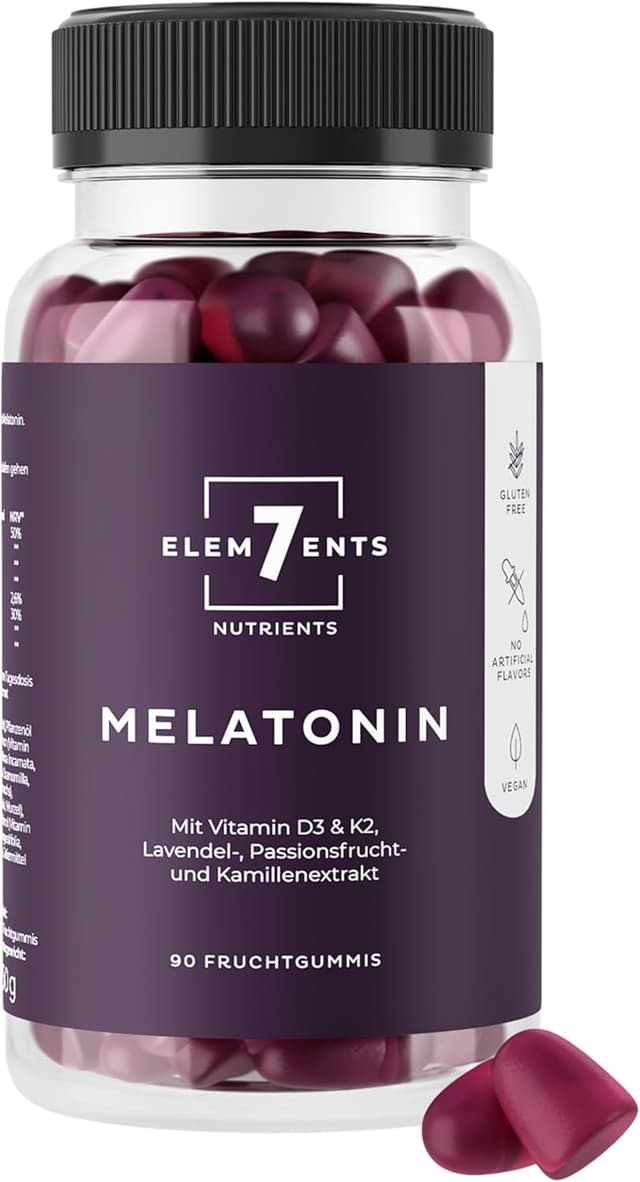 Detalle de Melatonin Gummies zuckerfrei & vegan mit Baldrian, Kamille, Lavendel & Passionsblume – Schlaf-Einschlafgummis