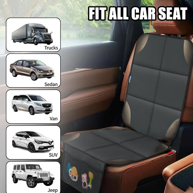 Thumbnail 6 de Psumuabrre Protection de siège voiture pour enfant imperméable antidérapante avec poches de rangement (compatible ISOFIX), gris foncé – 2 pièces