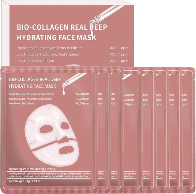 Detalle de Lawqiny 8 Pezzi Bio-Collagen Real Deep Mask – Maschera viso bio-colagene overnight