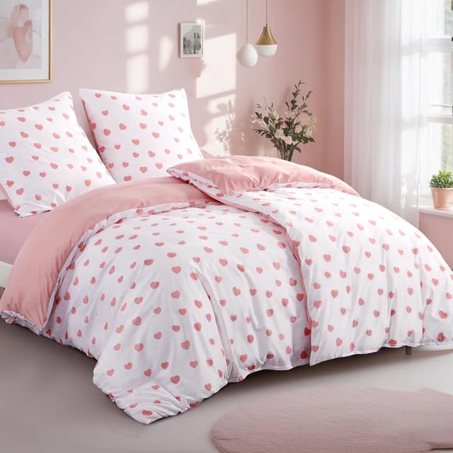 Thumbnail 1 de RUIKASI Bettwäsche 135x200 4tlg Herzen Weiß Rosa