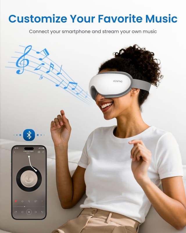 Detalle de RENPHO Eyeris 1 heated eye mask with heat, adjustable 180° fit and Bluetooth music