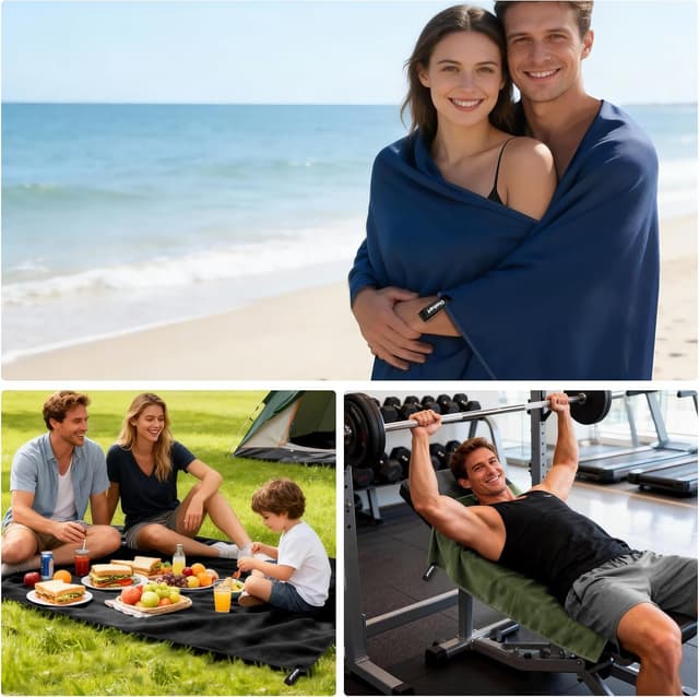 Detalle de Mikrofaser Sporthandtuch 3er-Set 70×140 cm (Marineblau, Schwarz, Armeegrün) – schnell trocknend, kompakt