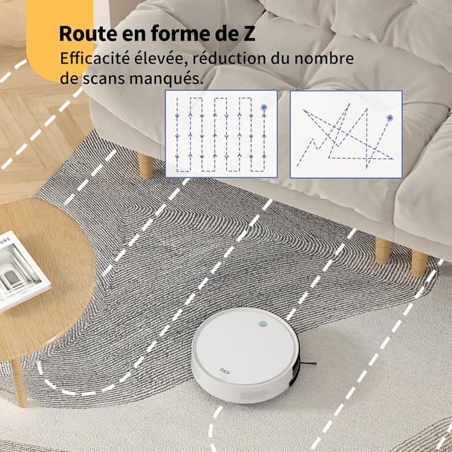 Detalle 2 de OKP K5 : aspirateur robot mince 7,8 cm avec télécommande, lavage et aspiration 2500 Pa
