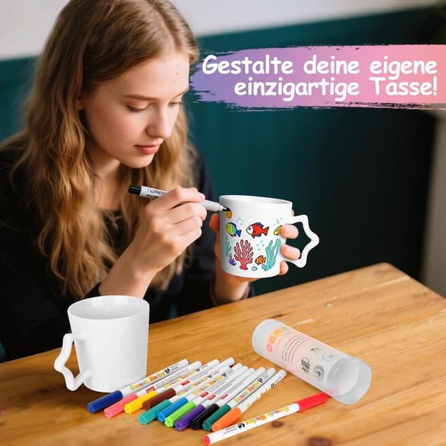Detalle de Tassen Bemalen Set mit 12 Keramikstiften