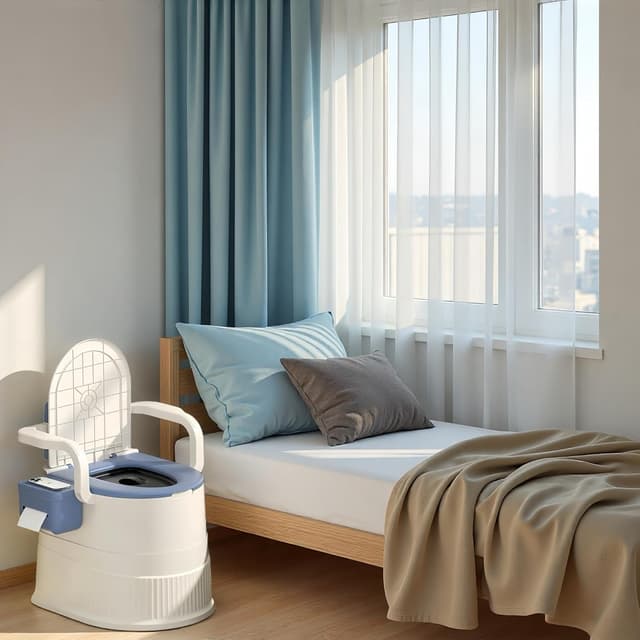 Detalle 1 de RVTENRIO Portable Toilet Chair with Backrest and Armrests (Blue) — 150kg capacity