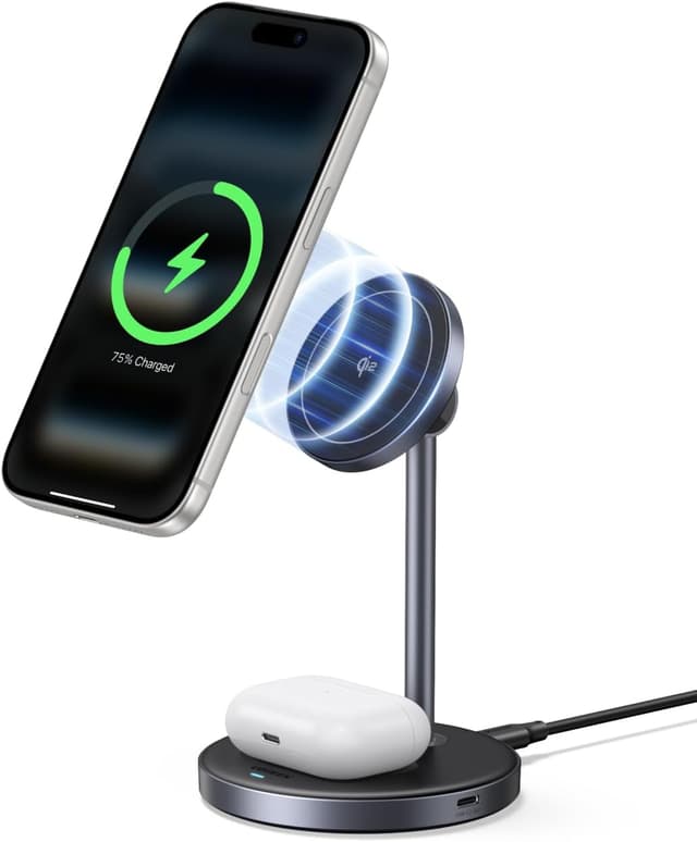 Detalle de UGREEN Zapix 2 en 1 Cargador Inalámbrico 15W