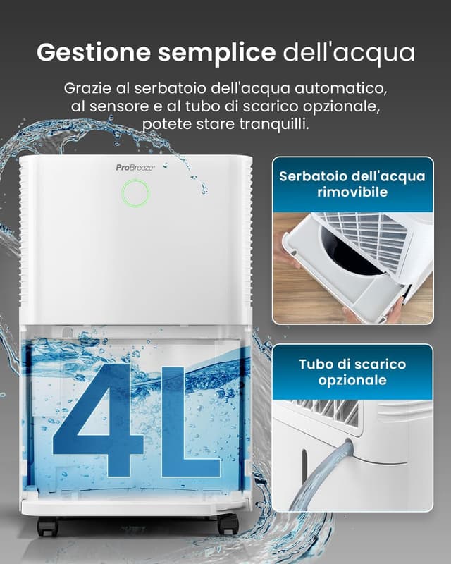 Detalle de Pro Breeze OmniDry Deumidificatore casa WiFi 20 L/giorno con serbatoio 4 L e asciugatura vestiti
