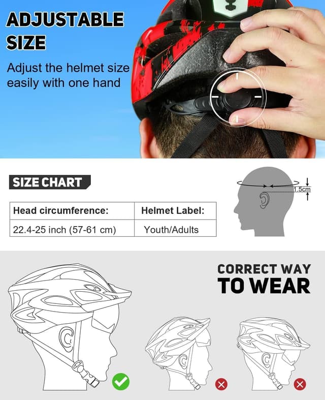 Detalle de RaMokey Fahrradhelm für Erwachsene mit Licht und abnehmbarer Magnet-Schutzbrille (57–62 cm)