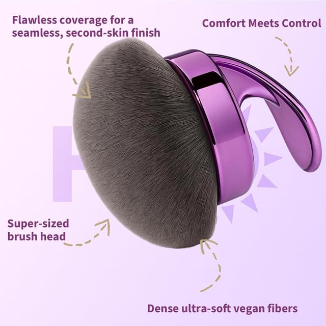 Detalle 2 de Hoostee Blend & Blur Ultra Large Body Makeup Brush for Self Tanner (Purple) – 5.11-inch Wide-Head Kabuki