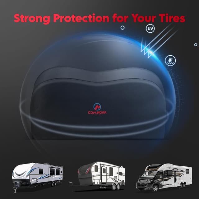 Detalle de Comnova RV Dual Axle Tire Covers (2-Pack) — 600D Waterproof Covers for 27–29 Inch Tires