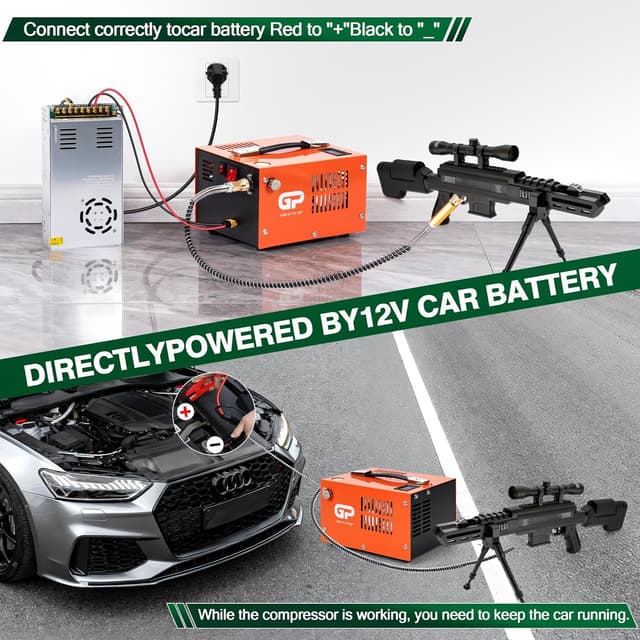 Detalle 2 de TUXING PCP Compressore d’aria portatile 4500 PSI/30 MPa con connettore rapido e adattatore di alimentazione incorporato