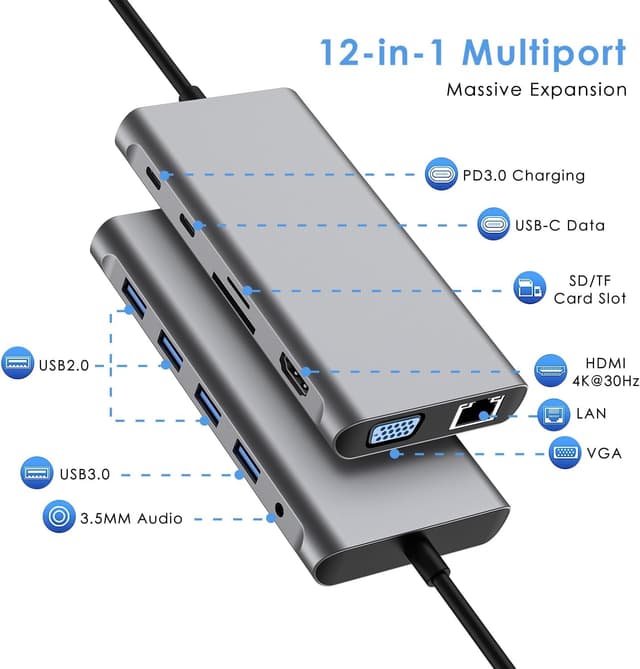 Detalle 2 de SZPACMATE USB C HUB 12-in-1 4K