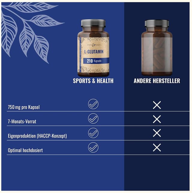 Detalle de L-Glutamin Kapseln (210 Kapseln) mit 750 mg pro Tagesdosis – vegan