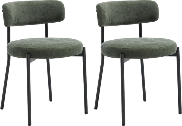 Thumbnail 6 de Orirsnug lot de 2 chaises de salle à manger moderne en tissu chenille – dossier rembourré, vert